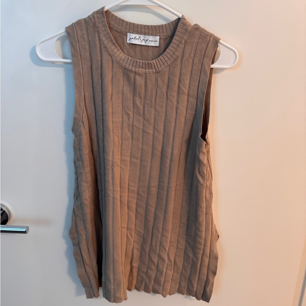 Sleeveless Ribbed Tan Top and Pants